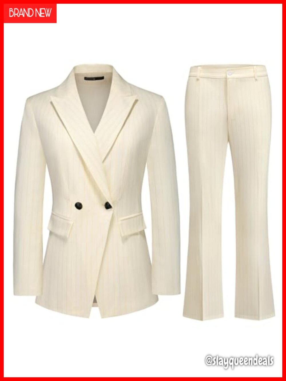 Women's Striped Pantsuit Set Double Breasted Blazer Bootcut Trousers